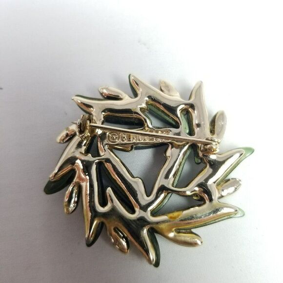 Vintage Claudette Green Lucite Leaf Flower Brooch Retro Lapel Pin, Estate - Picture 3 of 7